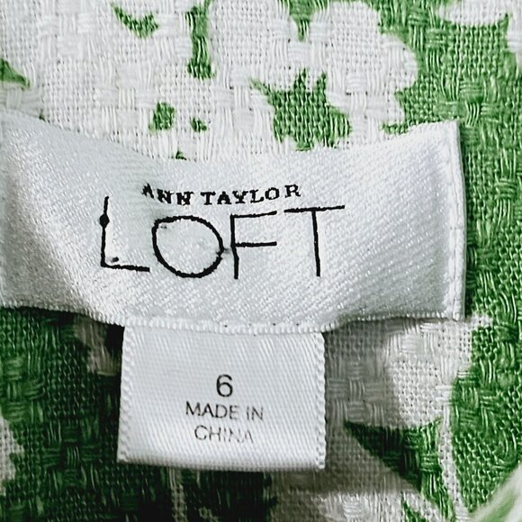 Ann Taylor Loft Green & White Floral Linen Blend Coat Size 6《917》J - Picture 6 of 11